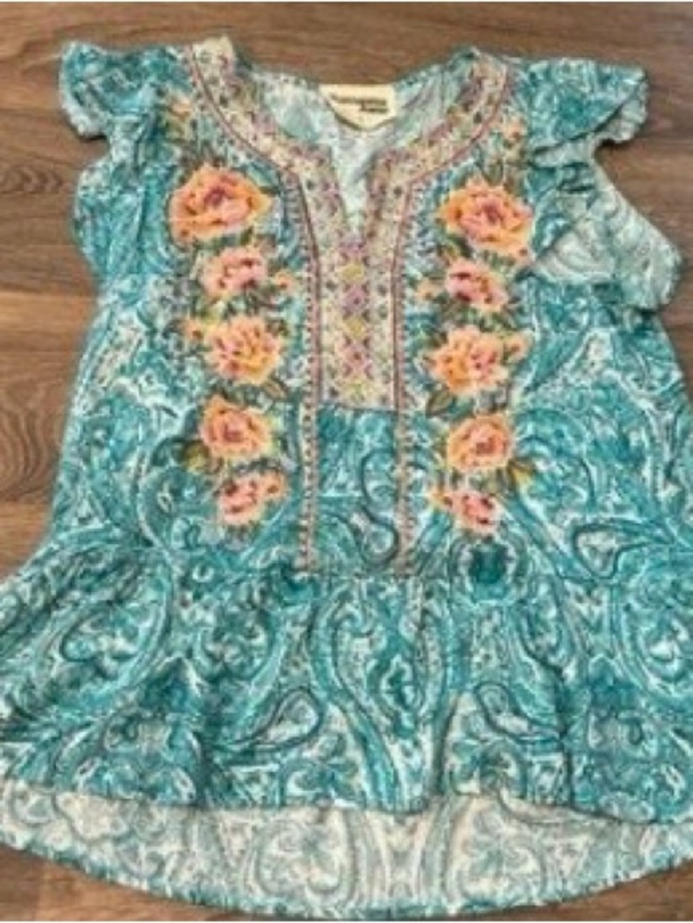 Savanna Jane Teal and Pink Embroidered Blouse
